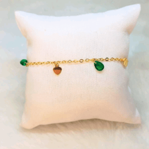 Pulseira Corações e Gotas Esmeralda