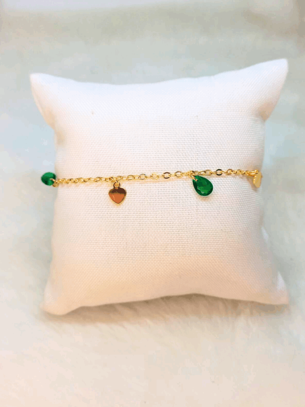 Pulseira Corações e Gotas Esmeralda